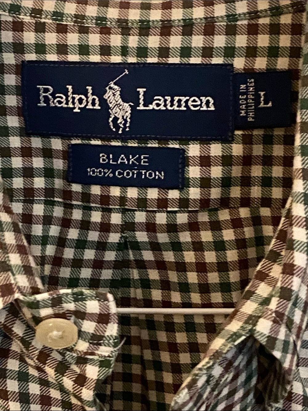Polo Ralph Lauren Green & Navy Micro-Check Long Sleeve Button-Down Shirt Sz Lg
